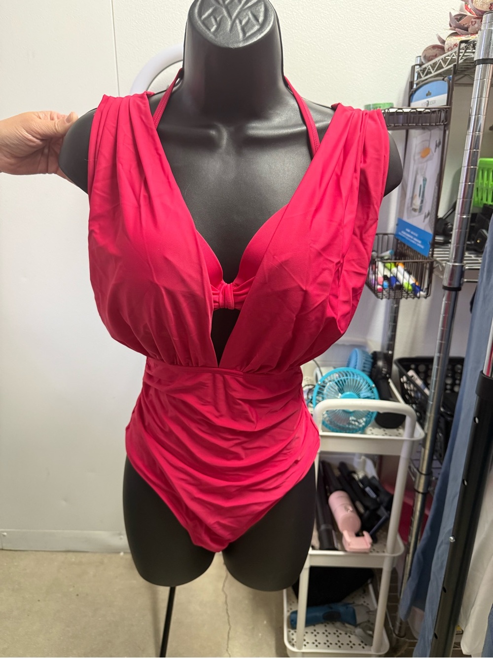 Cupshe Hot Pink Deep V One-Piece Swimsuit